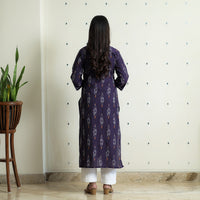 Dark Purple - Pochampally Ikat Weave Cotton Long Straight Kurta