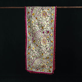 Ranihati Chanderi Silk Hand Embroidered Stole with Pom Pom 242