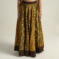 Yellow - Ajrakh Block Printed 24 Kali Patchwork Cotton Long Skirt 67