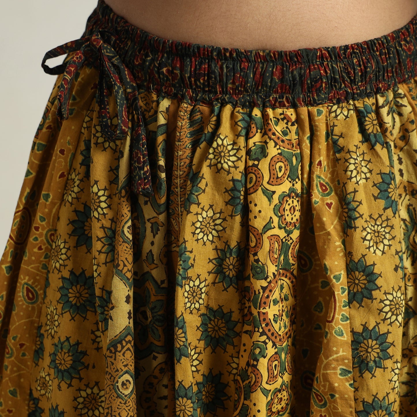 Yellow - Ajrakh Block Printed 24 Kali Patchwork Cotton Long Skirt 67