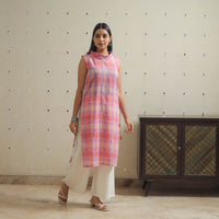 Multicolor - Sleeveless Handwoven Cotton Jamdani Kurta 19