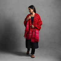 Red - Kutch Mirror Work Handwoven Bandhani Bagida Woolen Shawl 47