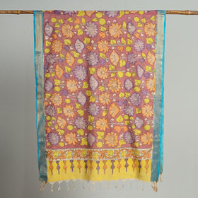 Srikalahasti Pen Work Kalamkari Cotton Handpainted Zari Border Dupatta with Tassels 105