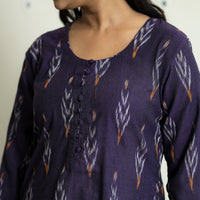 Dark Purple - Pochampally Ikat Weave Cotton Long Straight Kurta