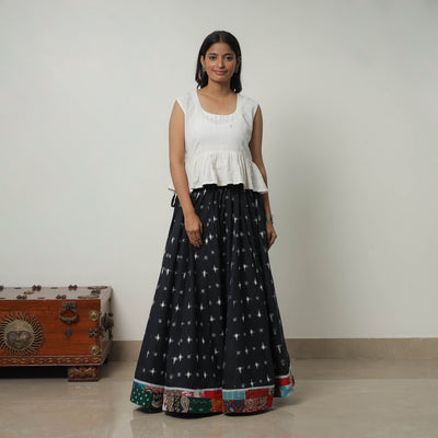 Black - 24 Kali Cotton Pochampally Ikat Skirt with Border 17