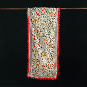 Ranihati Chanderi Silk Hand Embroidered Stole with Pom Pom 239