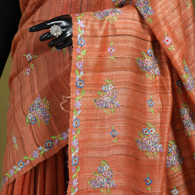 Orange - kashidakari hand embroidery ghicha tussar silk