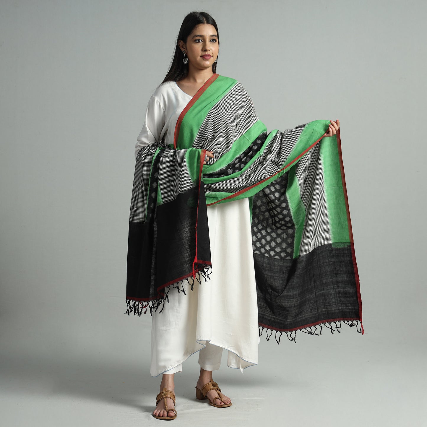 Multicolor - Pochampally Ikat Handloom Cotton Dupatta with Tassels 37