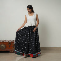 Black - 24 Kali Cotton Pochampally Ikat Skirt with Border 17