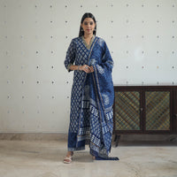 Blue - Hand Block Bagru Print Chanderi Silk Kurta Set 04