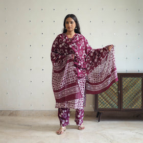 Buy Purple Batik Print Kurti Set – Cotton Suit Online