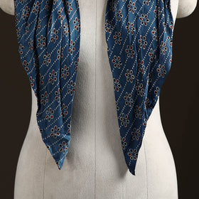 Ajrakh Hand Block Print Natural Dyed Modal Silk Brooch Scarf 05