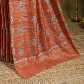 Orange - kashidakari hand embroidery ghicha tussar silk