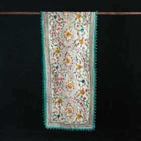 Ranihati Chanderi Silk Hand Embroidered Stole with Pom Pom 236
