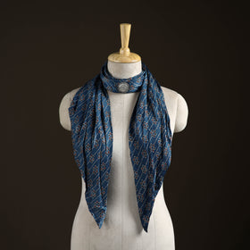 Ajrakh Hand Block Print Natural Dyed Modal Silk Brooch Scarf 05