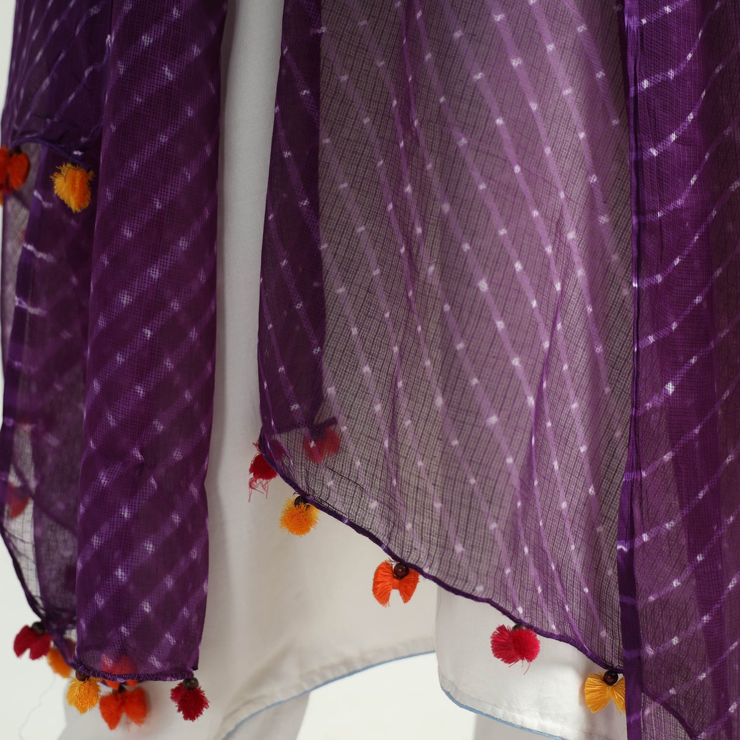 Purple - Leheriya Tie-Dye Kota Doria Cotton Dupatta with Tassels 82