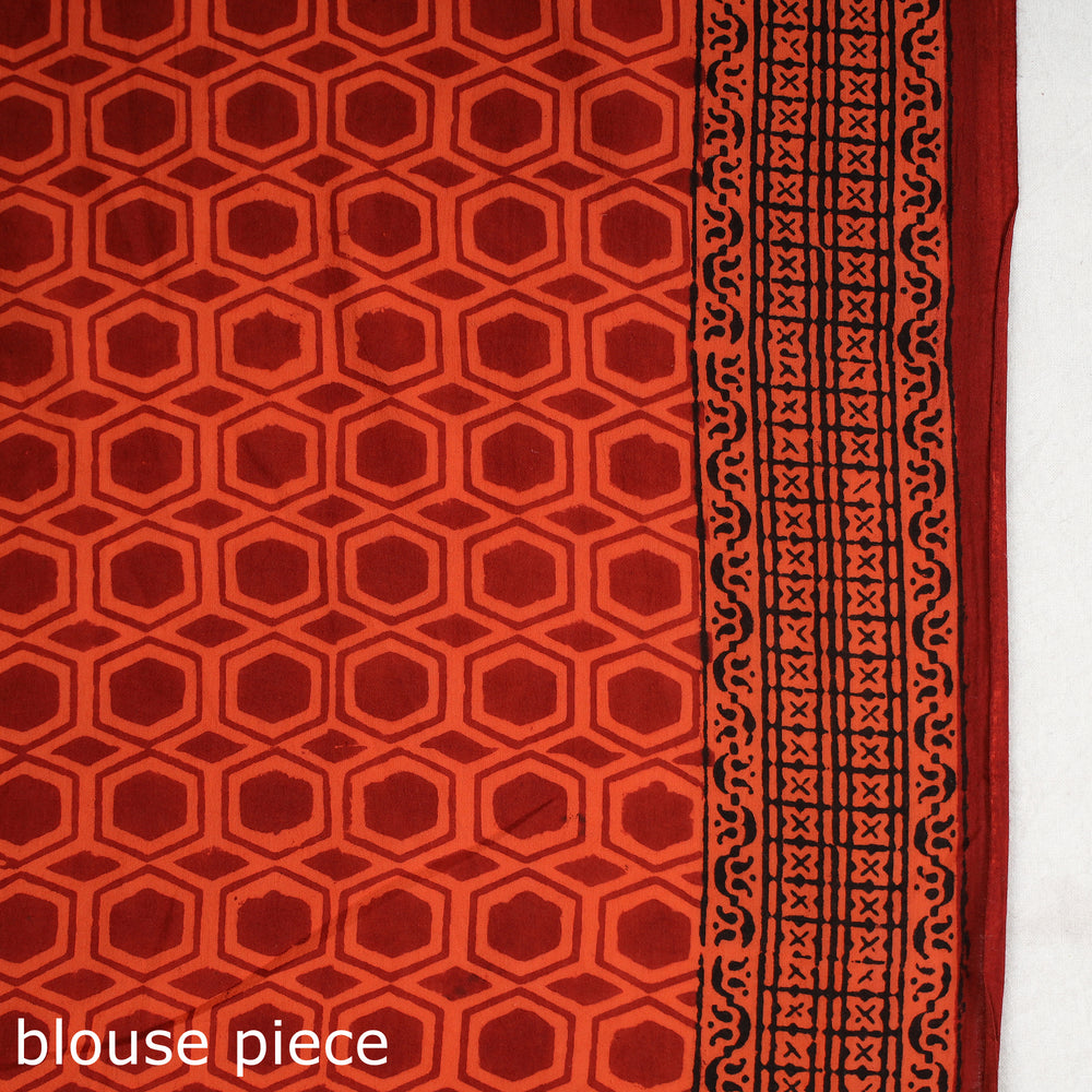 Orange - Bagh Hand Block Printed Natural Dyed Cotton Saree