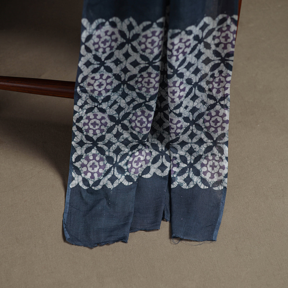 Blue - Kutch Hand Batik Print Cotton Unstitched Dress Material: Kurta, Bottom & Dupatta 09
