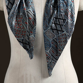 Ajrakh Hand Block Print Natural Dyed Modal Silk Brooch Scarf 01