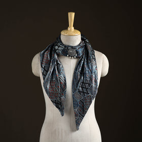 Ajrakh Hand Block Print Natural Dyed Modal Silk Brooch Scarf 01