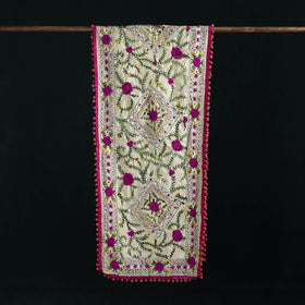 Ranihati Chanderi Silk Hand Embroidered Stole with Pom Pom 234