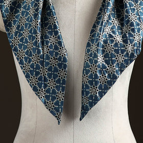 Ajrakh Hand Block Print Natural Dyed Modal Silk Brooch Scarf 02