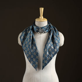 Ajrakh Hand Block Print Natural Dyed Modal Silk Brooch Scarf 02