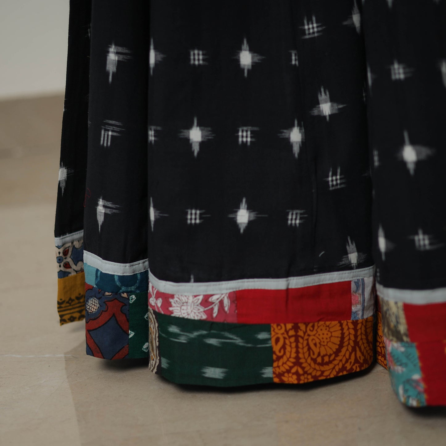 Black - 24 Kali Cotton Pochampally Ikat Skirt with Border 17