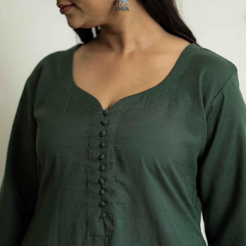 Dark Green - Plain Flex Cotton Kurta