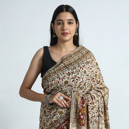 Beige - Nellore Kalamkari Printed Cotton Saree with Blouse Piece 29