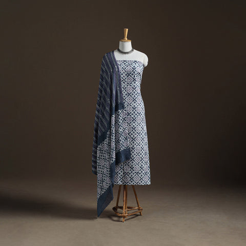Kutch Hand Batik Print Cotton Unstitched Dress Material: Kurta, Bottom & Dupatta 09