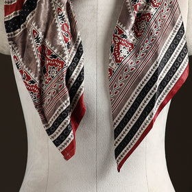 Ajrakh Hand Block Print Natural Dyed Modal Silk Brooch Scarf 03