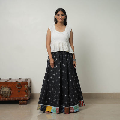 Black - 24 Kali Cotton Pochampally Ikat Skirt with Border 18