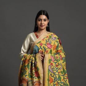 Yellow - mangalagiri cotton handpainted pen work kalamkari