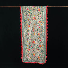 Ranihati Chanderi Silk Hand Embroidered Stole with Pom Pom 232