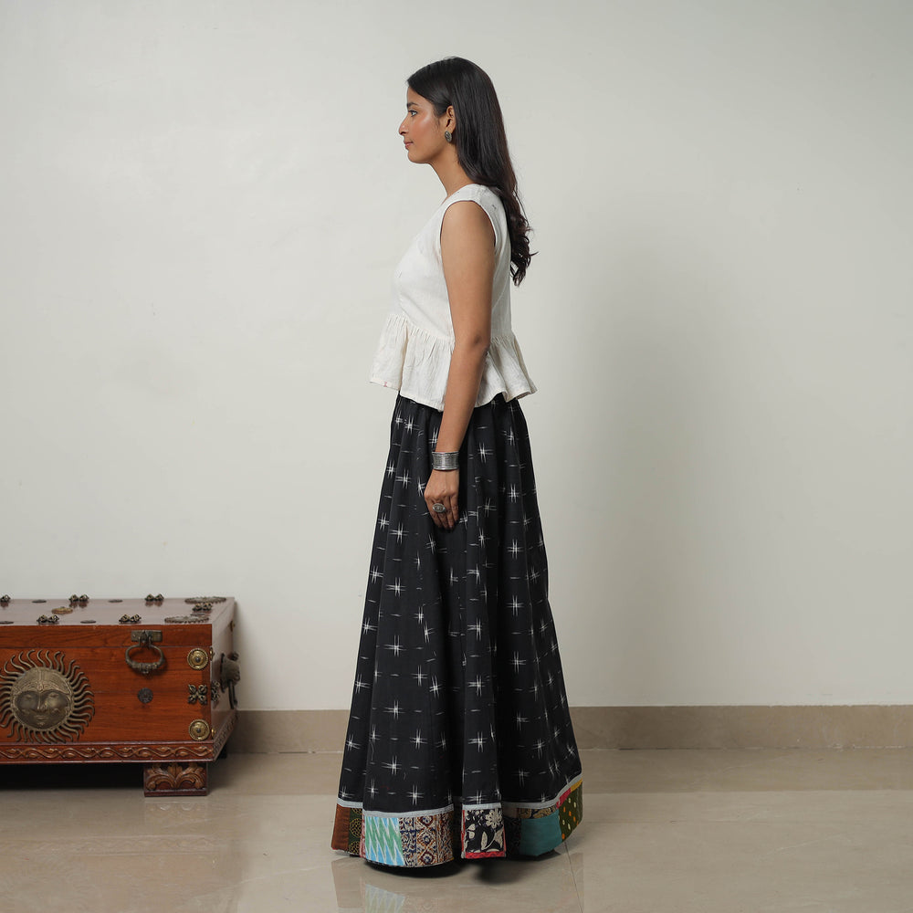 Black - 24 Kali Cotton Pochampally Ikat Skirt with Border 18