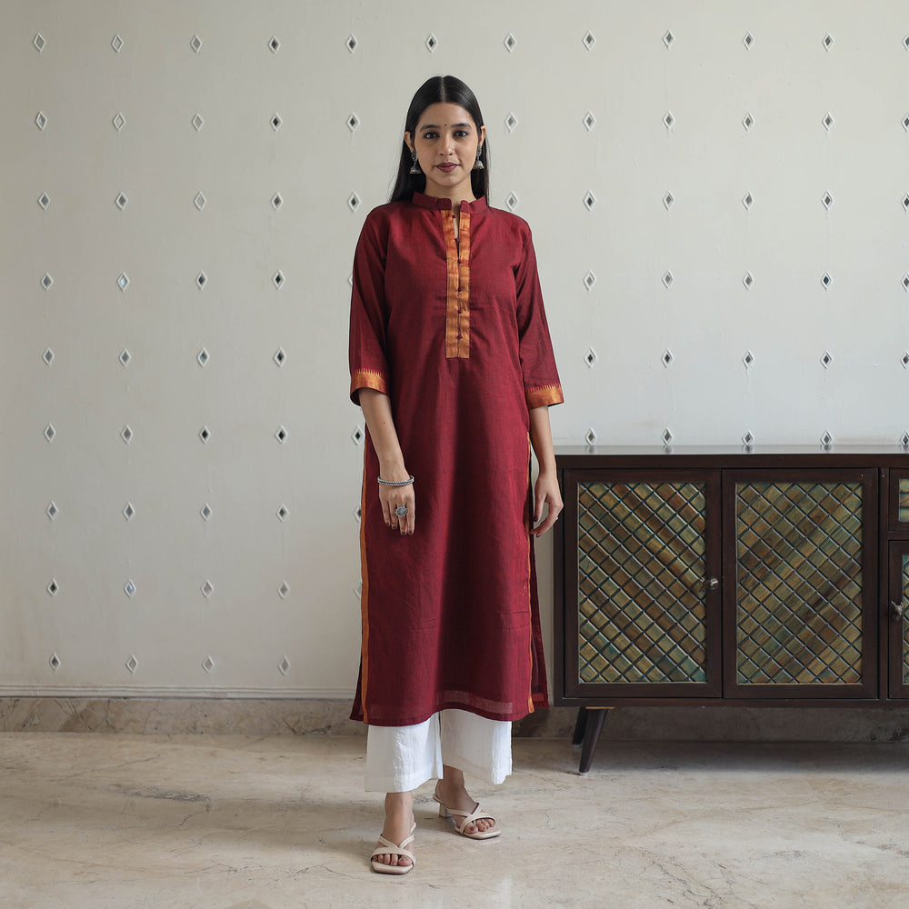 Rosie Maroon Mangalagiri Cotton Kurta