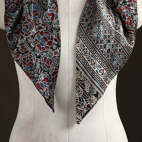 Ajrakh Hand Block Print Natural Dyed Modal Silk Brooch Scarf 06
