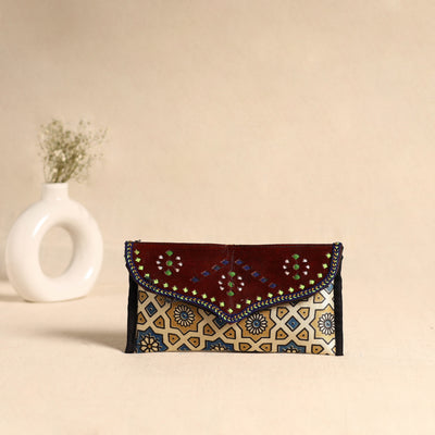 Traditional Kutch Mashru Silk Leather Flap Clutch / Wallet 102