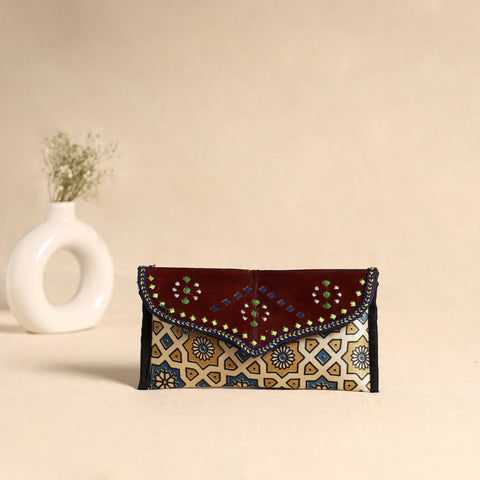 Traditional Kutch Mashru Silk Leather Flap Clutch / Wallet 102
