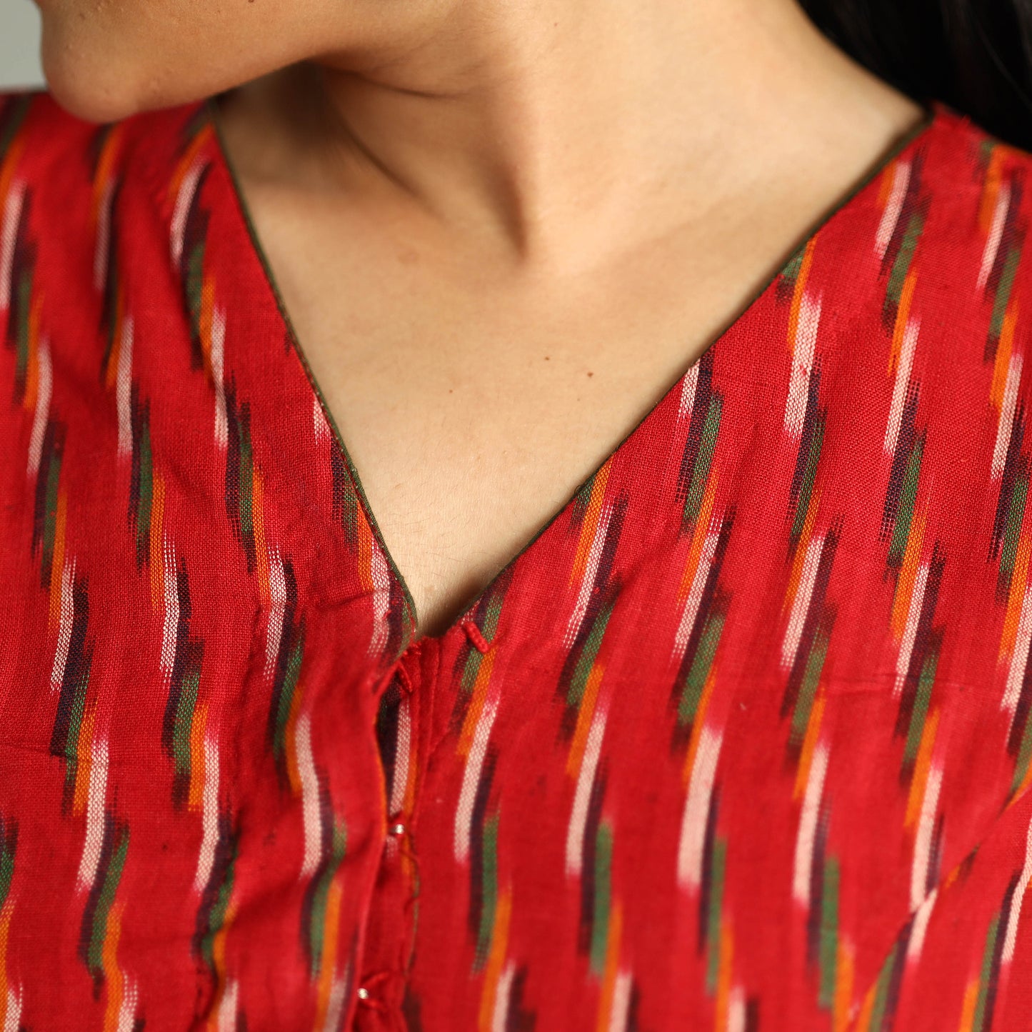 Red - Pochampally Ikat Cotton Stitched Blouse