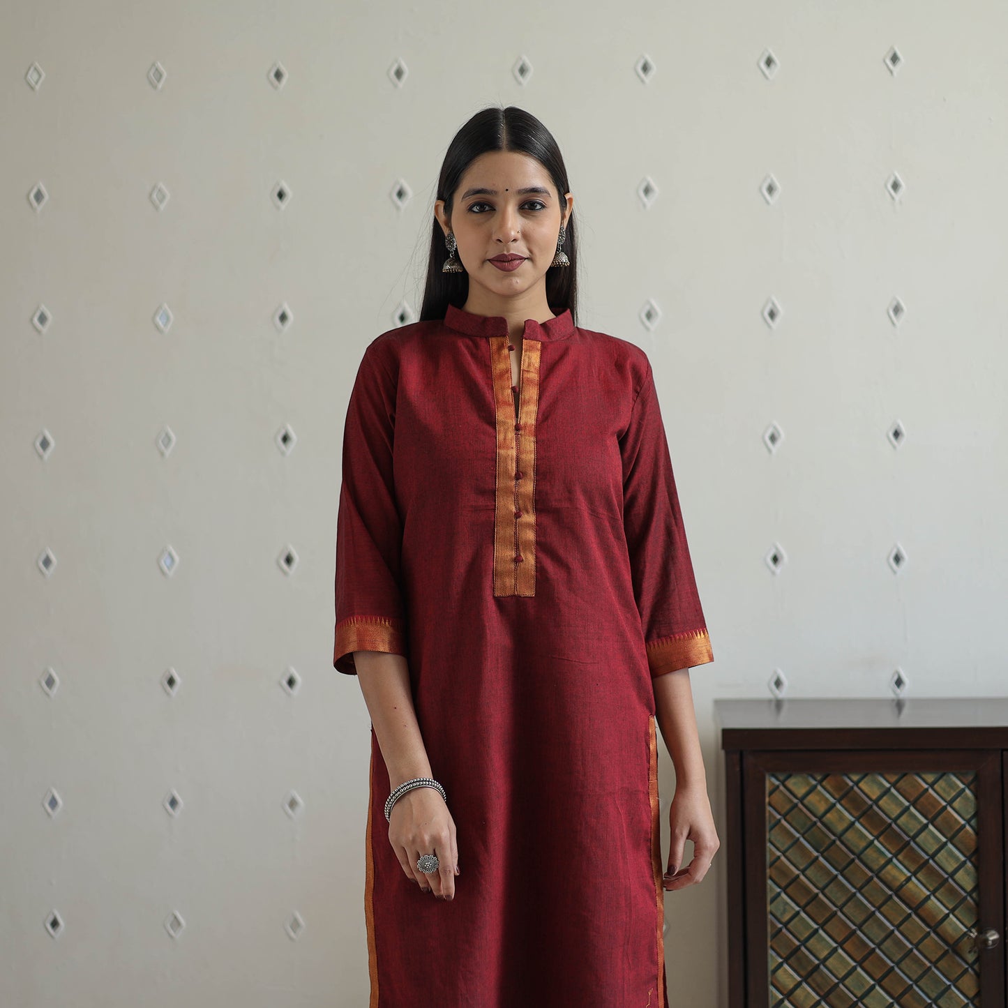 Rosie Maroon Mangalagiri Cotton Kurta