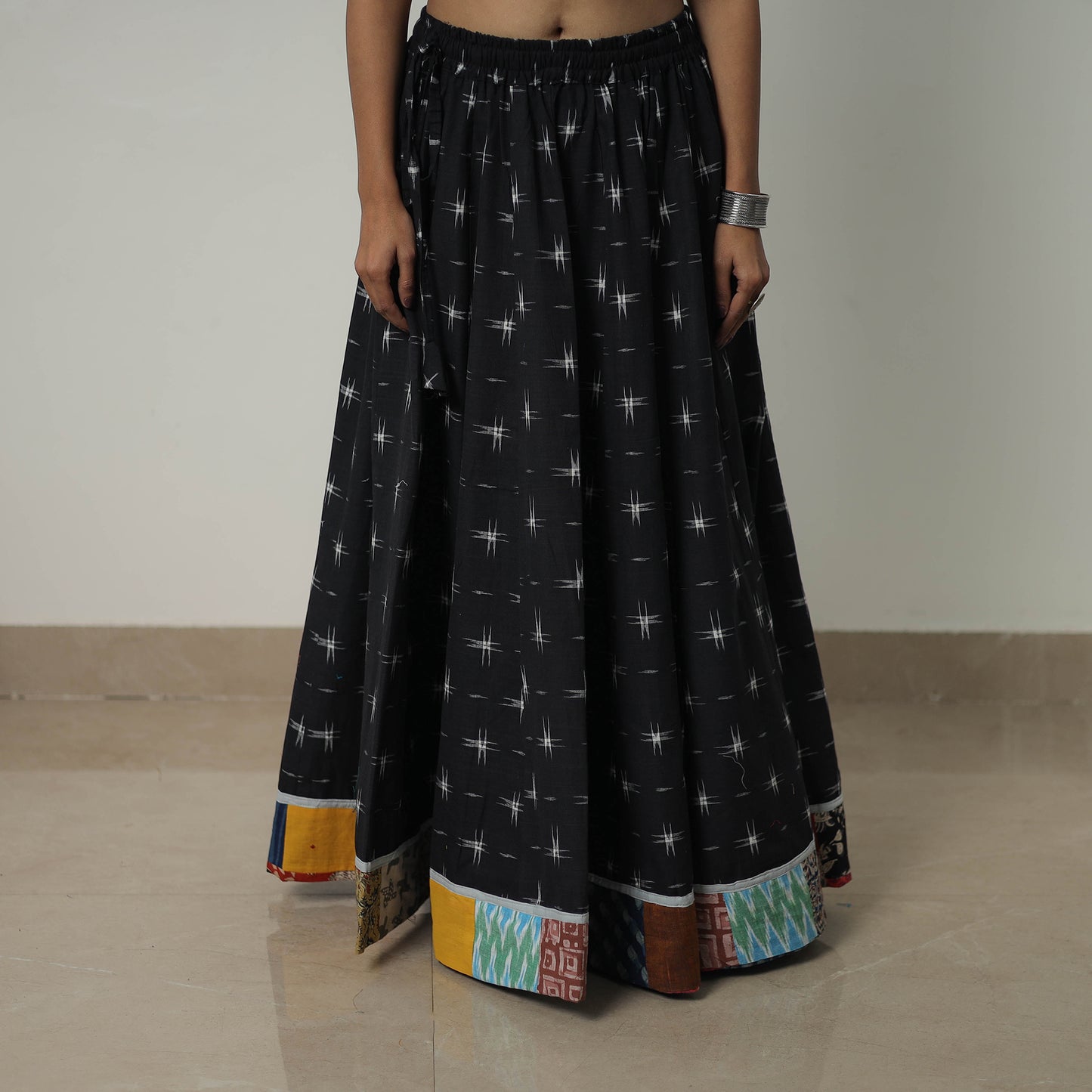 Black - 24 Kali Cotton Pochampally Ikat Skirt with Border 18