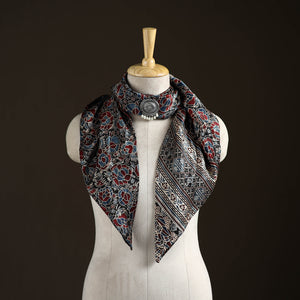Ajrakh Hand Block Print Natural Dyed Modal Silk Brooch Scarf 06