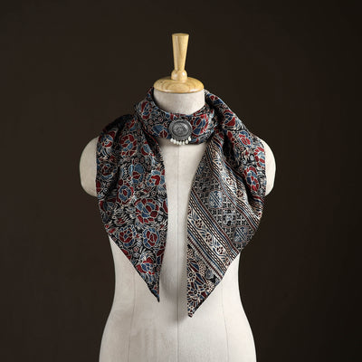 Ajrakh Hand Block Print Natural Dyed Modal Silk Brooch Scarf 06