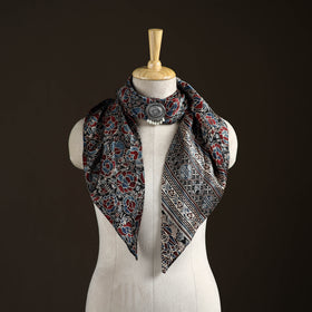 Ajrakh Hand Block Print Natural Dyed Modal Silk Brooch Scarf 06