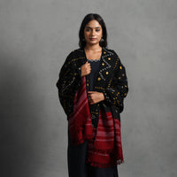 Black - Kutch Mirror Work Handwoven Bandhani Bagida Woolen Shawl 42