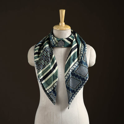 Ajrakh Hand Block Print Natural Dyed Modal Silk Brooch Scarf 08