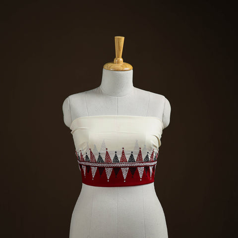 White - Bengal Kantha Hand Embroidered Cotton Blouse Piece 13