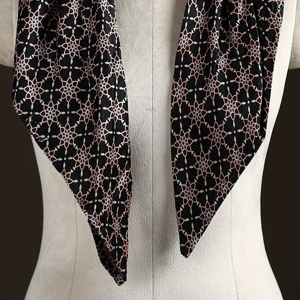 Ajrakh Hand Block Print Natural Dyed Modal Silk Brooch Scarf 07
